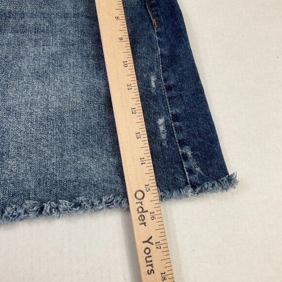 DL1961 Womens Cotton Denim Mini Skirt Blue Distressed Frayed Hem Pockets Size 26 - Picture 6 of 11